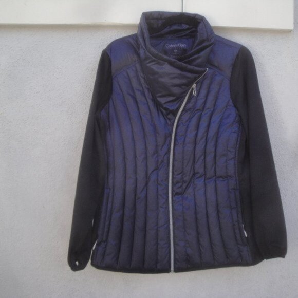 Calvin Klein Womens Navy Blue Size 0X Duck Down Puffer Body Zipper Knit Sleeves - Picture 5 of 5